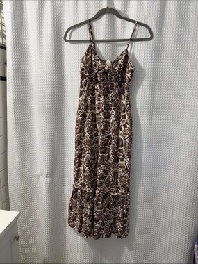 Monteau Los Angeles Floral Tiered Linen Blend Maxi Dress with Pockets Size S